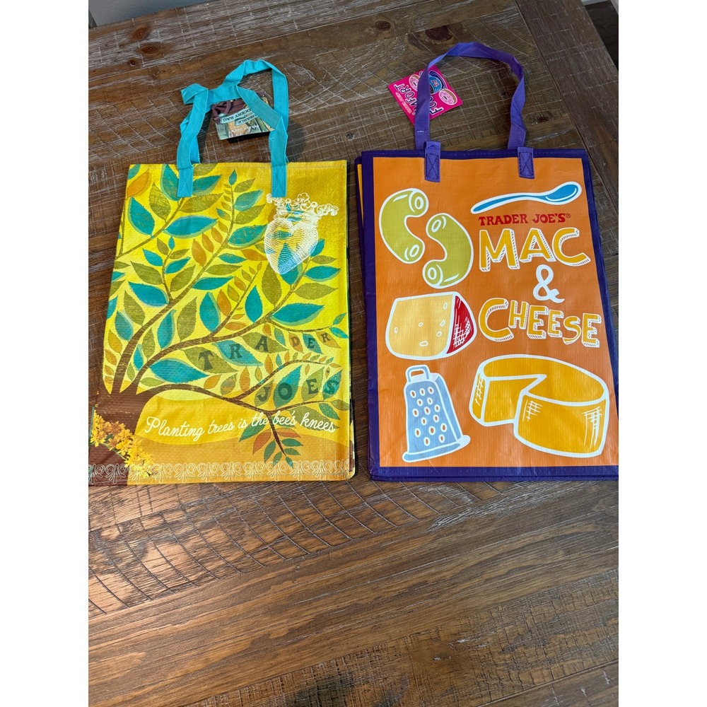 NWT Lot Trader Joe's‎ Reusable Grocery Bag PB&J Mac & Cheese Planting Trees
